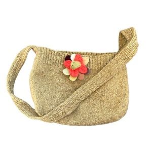 Boho Crossbody Bag Purse Green Wool Knit Sweater